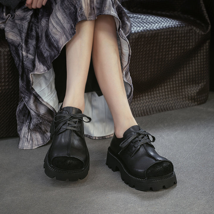 Wide Fit Big Toe Leather Derby Platform Shoes Chunky 65mm Oxford Shoes in Black/Dark Brown