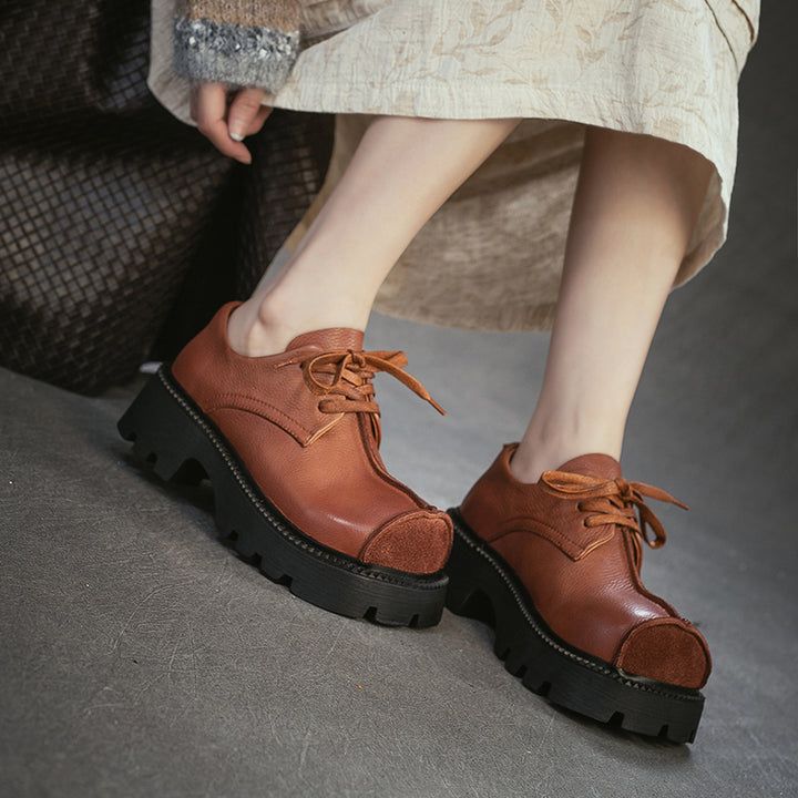 Wide Fit Big Toe Leather Derby Platform Shoes Chunky 65mm Oxford Shoes in Black/Dark Brown