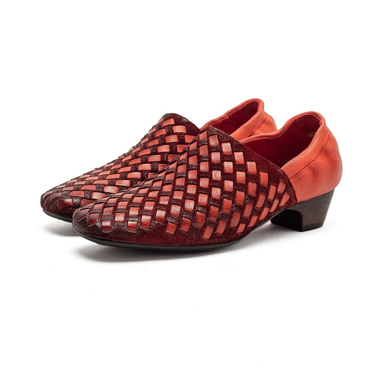 Mocassins Tressés En Cuir De Cheval Fait Main Pour Femmes À Bout Carré Plates En Noir