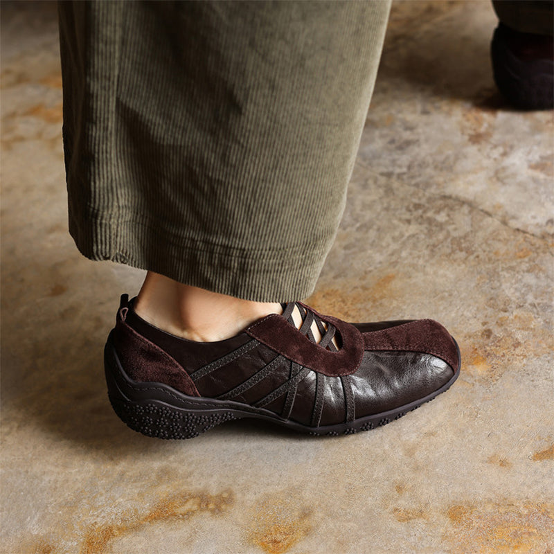 Ballerines Mary Jane Colorblock pour femmes en cuir avec tirant et Velcro en marron/abricot/argent