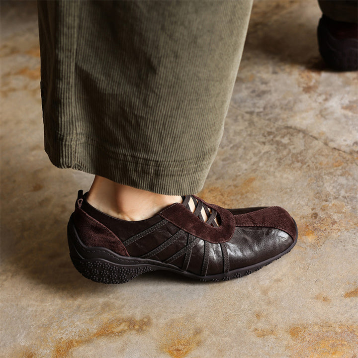 Ballerines Mary Jane Colorblock pour femmes en cuir avec tirant et Velcro en marron/abricot/argent