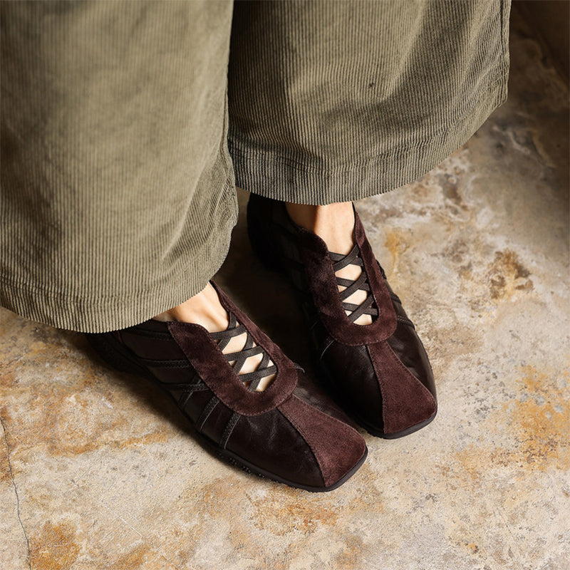 Ballerines Mary Jane Colorblock pour femmes en cuir avec tirant et Velcro en marron/abricot/argent