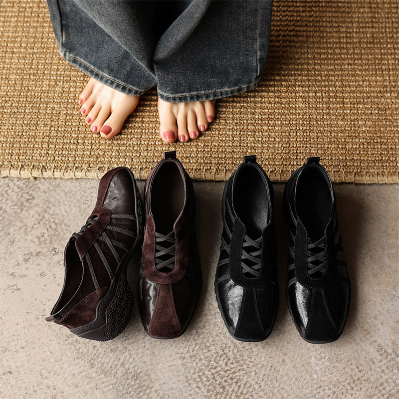Ballerines Mary Jane Colorblock pour femmes en cuir avec tirant et Velcro en marron/abricot/argent