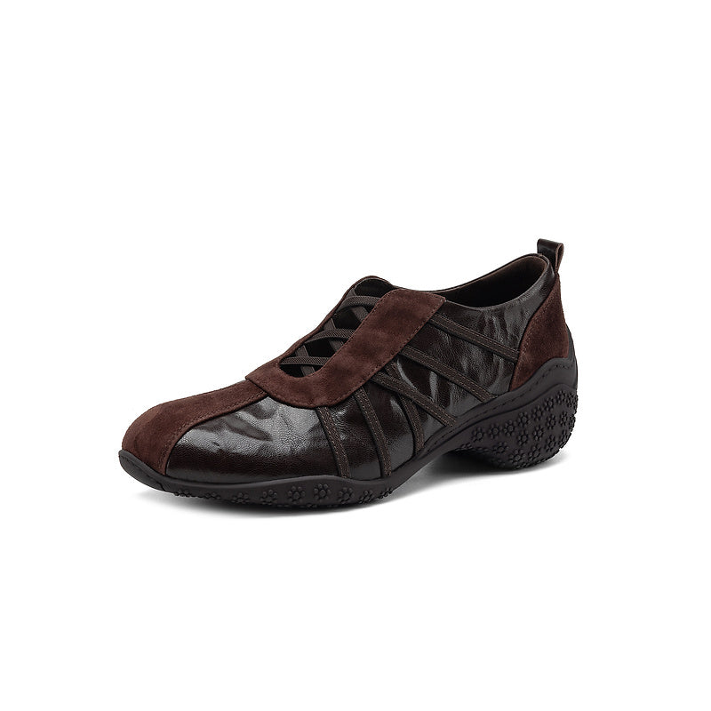Ballerines Mary Jane Colorblock pour femmes en cuir avec tirant et Velcro en marron/abricot/argent