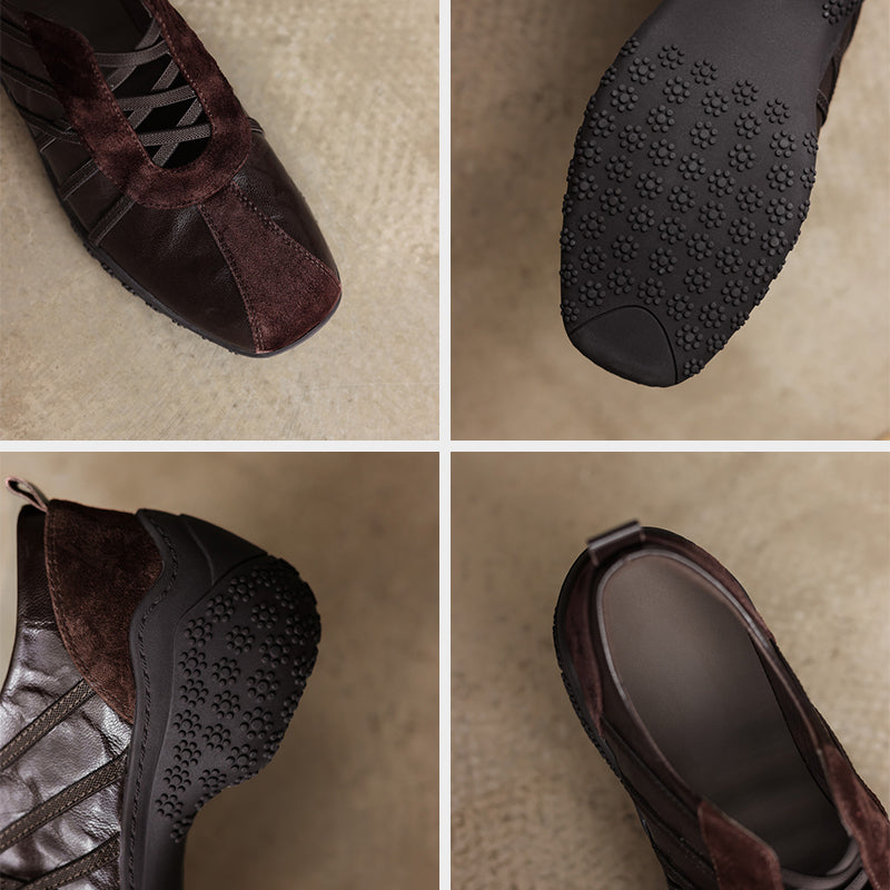 Ballerines Mary Jane Colorblock pour femmes en cuir avec tirant et Velcro en marron/abricot/argent