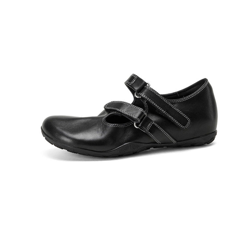 Handmade Vintage Cutout Leather Mary Jane Flats for Women with Hidden Lift in Black/Brown