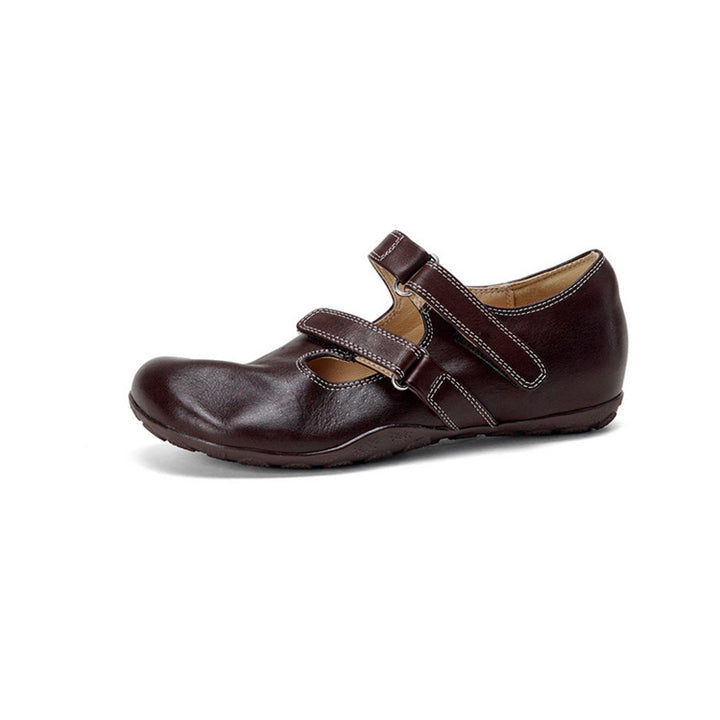 Handmade Vintage Cutout Leather Mary Jane Flats for Women with Hidden Lift in Black/Brown
