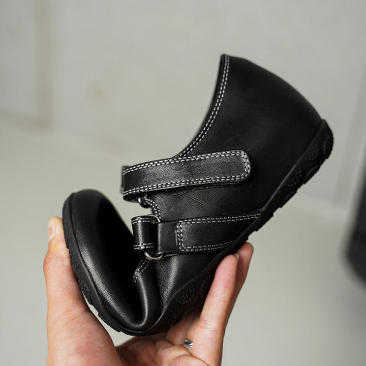 Handmade Vintage Cutout Leather Mary Jane Flats for Women with Hidden Lift in Black/Brown