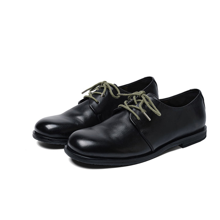 Handmade Vintage Horse Leather Derby Shoes Lace-Up Flat Oxfords for Women in Black