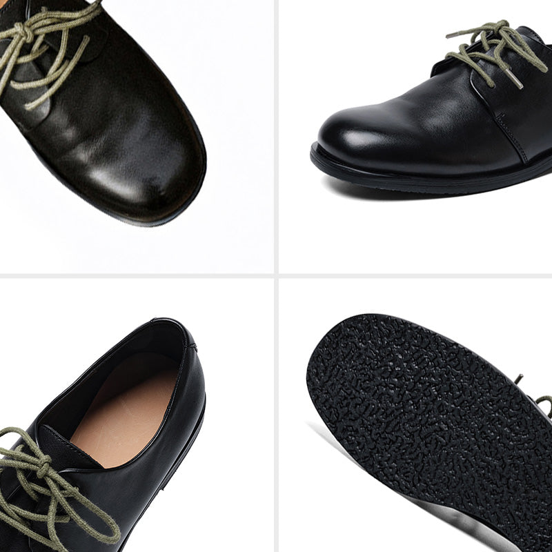 Handmade Vintage Horse Leather Derby Shoes Lace-Up Flat Oxfords for Women in Black