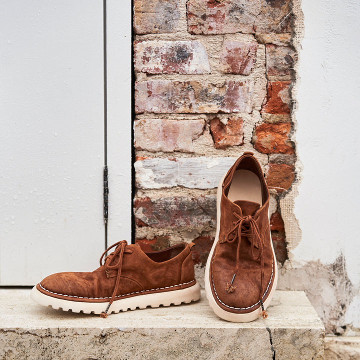 Handmade Horse Leather Moc Toe Casual Derby Shoes for Women in Coffee/Dark Green