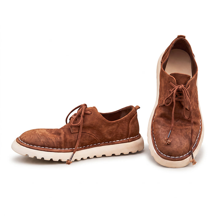 Handmade Horse Leather Moc Toe Casual Derby Shoes for Women in Coffee/Dark Green
