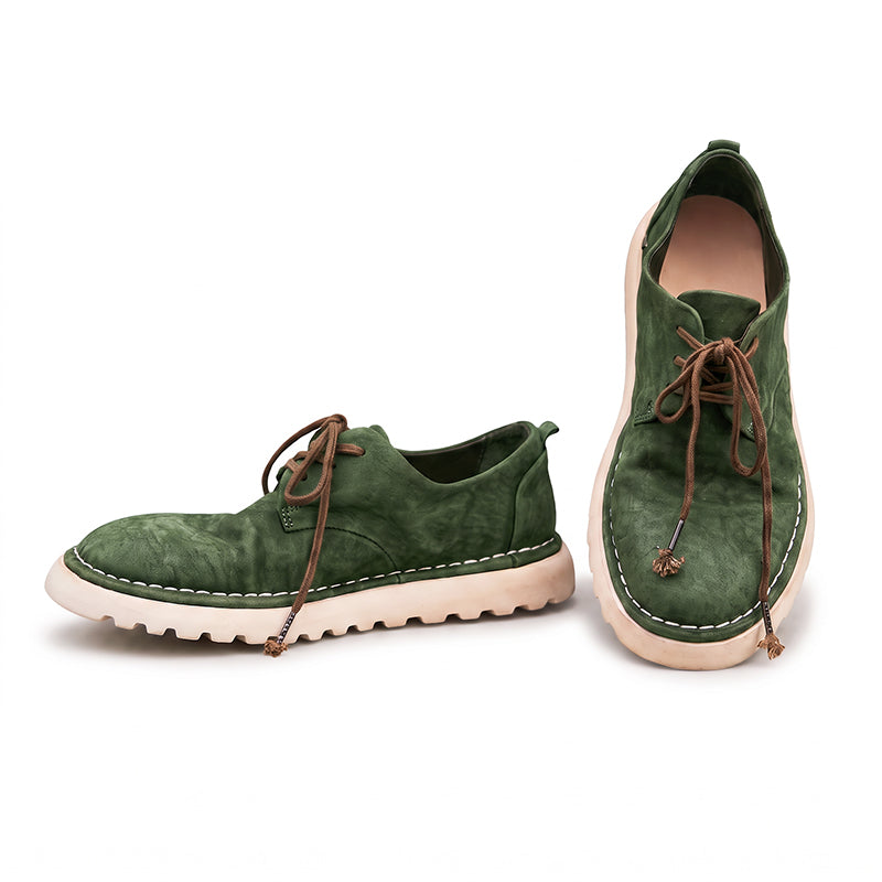 Handmade Horse Leather Moc Toe Casual Derby Shoes for Women in Coffee/Dark Green