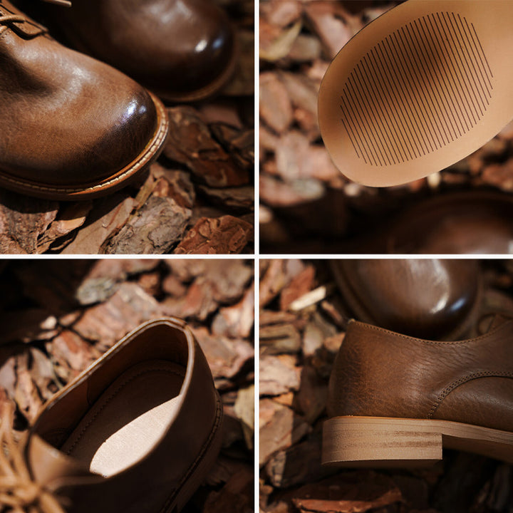 Handmade Vintage Horse Leather Derby Shoes for Women in Black/Khaki
