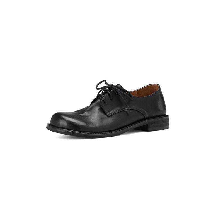 Handmade Vintage Horse Leather Derby Shoes for Women in Black/Khaki