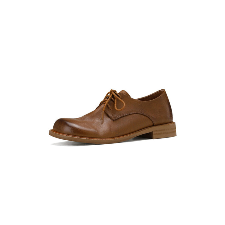 Handmade Vintage Horse Leather Derby Shoes for Women in Black/Khaki