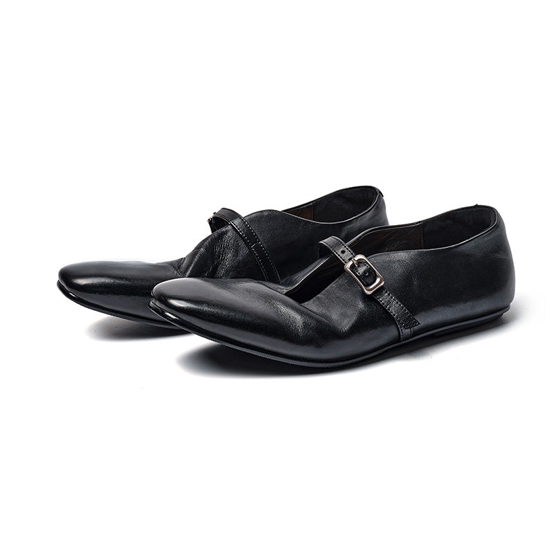 Handmade Vintage Square Toe Horse Leather Mary Jane Flats for Women in Black/Red/Green