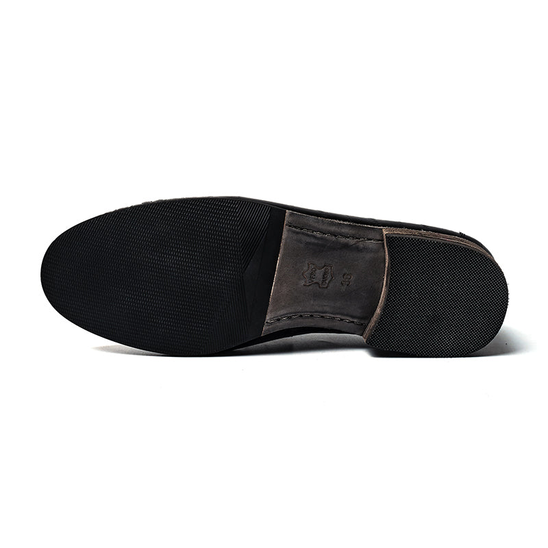 Handmade Leather Penny Loafers Gathered Slip-On Office Shoes in Black/Yellow/Brown