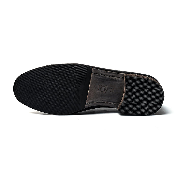 Handmade Leather Penny Loafers Gathered Slip-On Office Shoes in Black/Yellow/Brown