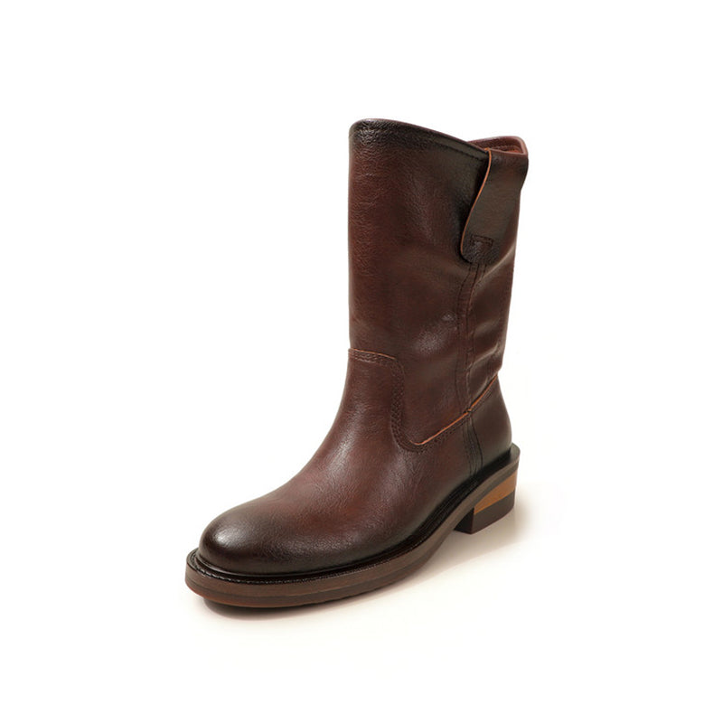 Vintage Ruched Slouch Mid Calf Boots for Women in Black/Light Brown/Dark Brown