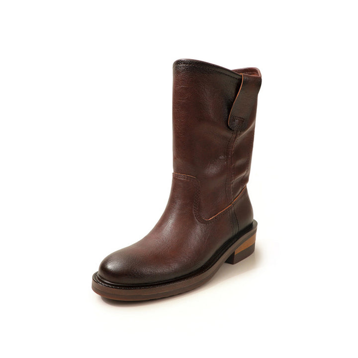 Vintage Ruched Slouch Mid Calf Boots for Women in Black/Light Brown/Dark Brown