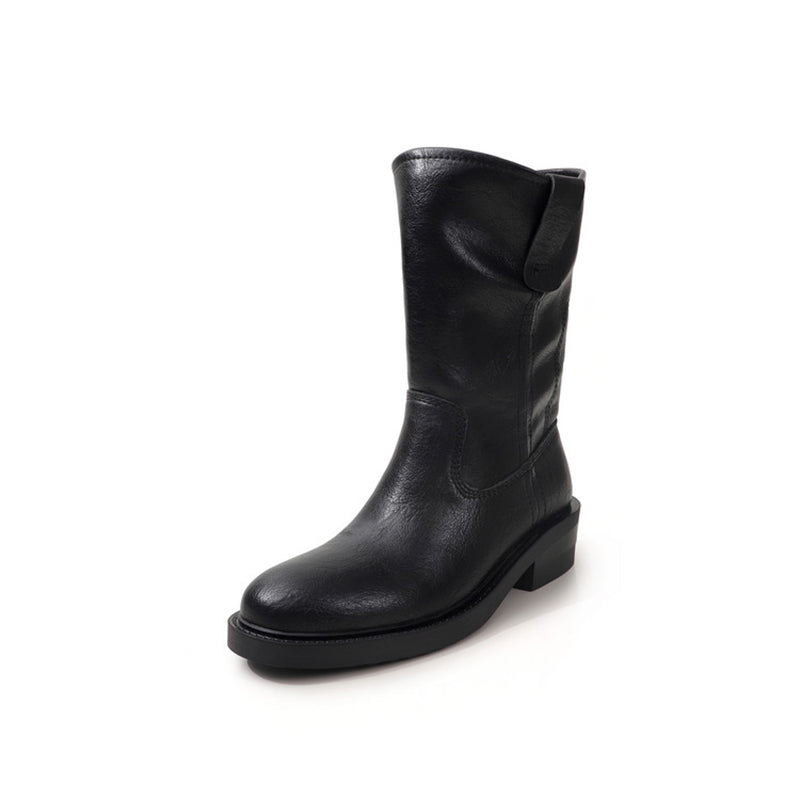 Vintage Ruched Slouch Mid Calf Boots for Women in Black/Light Brown/Dark Brown