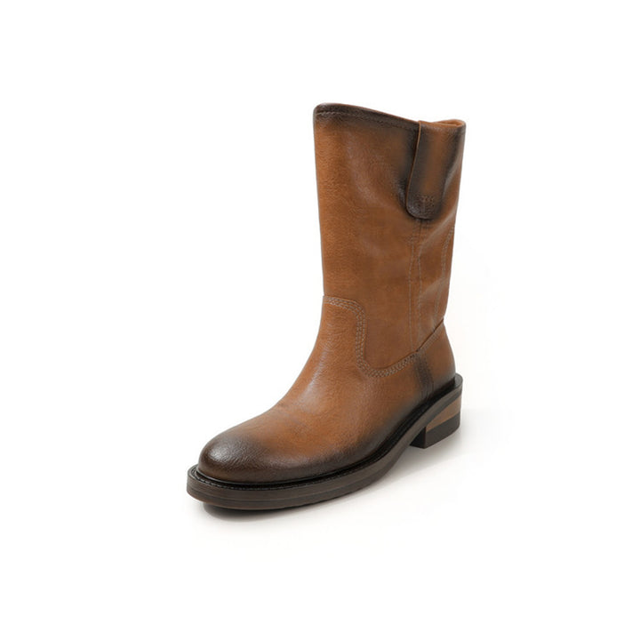 Vintage Ruched Slouch Mid Calf Boots for Women in Black/Light Brown/Dark Brown
