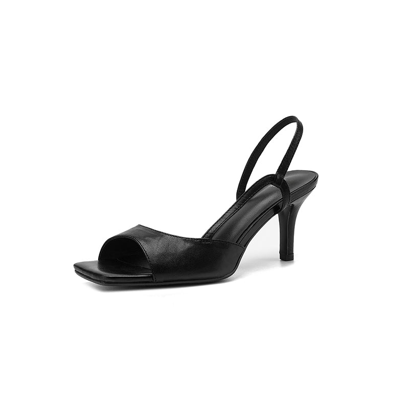 Open Toe Slingback 70mm Stiletto Heel Leather Sandals in Apricot/Black/Beige
