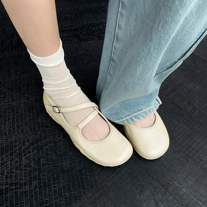 Cut Out Cowhide Crisscross Strap Mary Jane Flats with Hidden Wedge in Yellow/White/Green