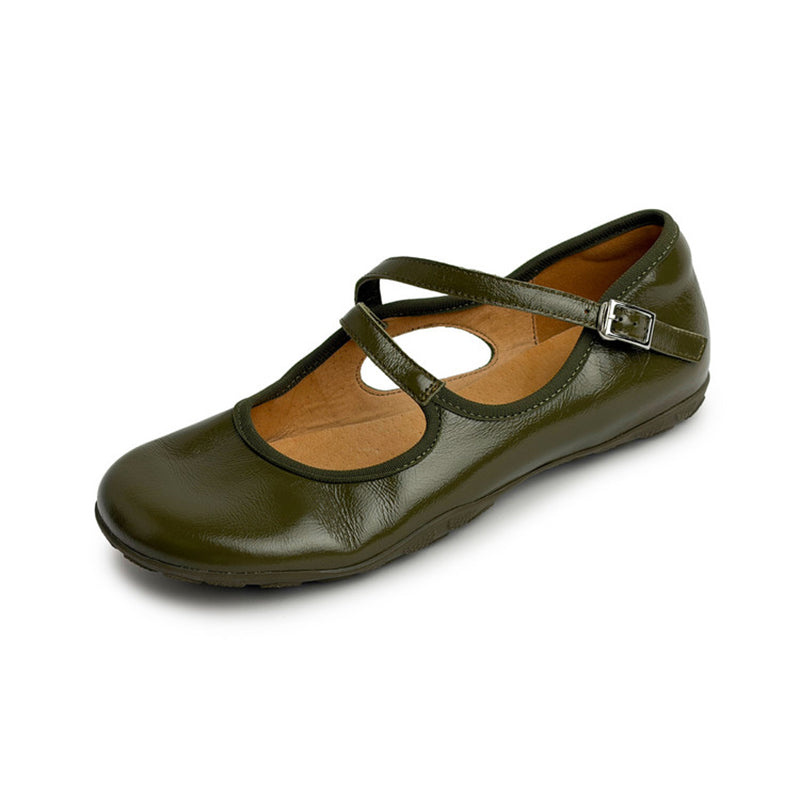 Cut Out Cowhide Crisscross Strap Mary Jane Flats with Hidden Wedge in Yellow/White/Green