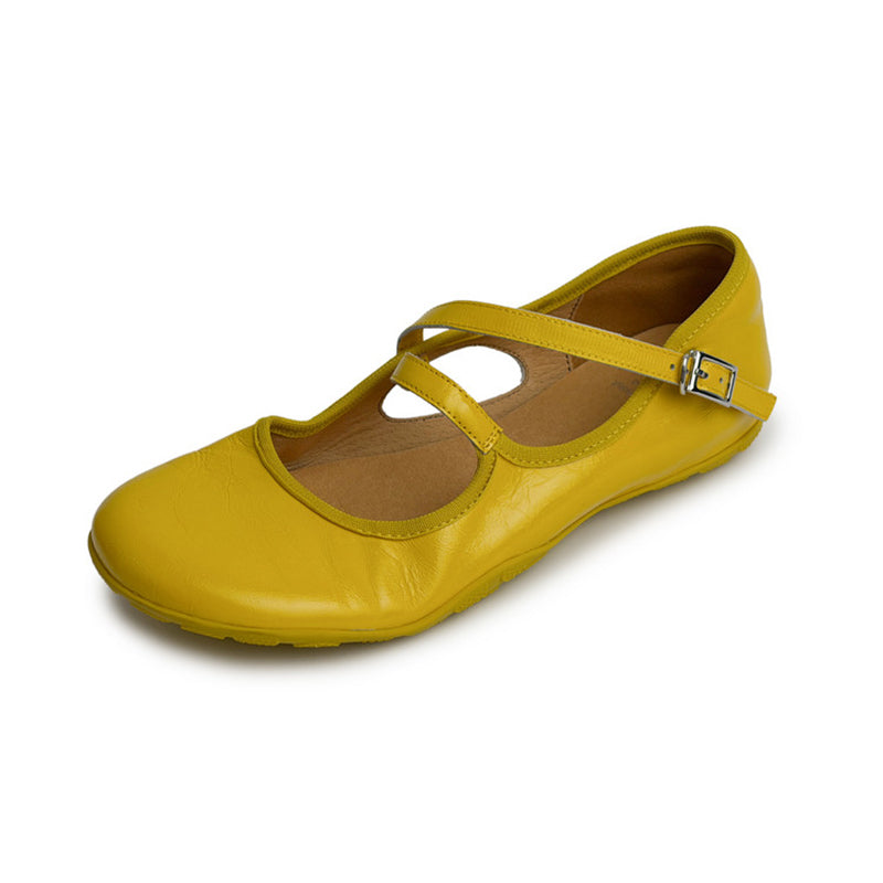 Cut Out Cowhide Crisscross Strap Mary Jane Flats with Hidden Wedge in Yellow/White/Green