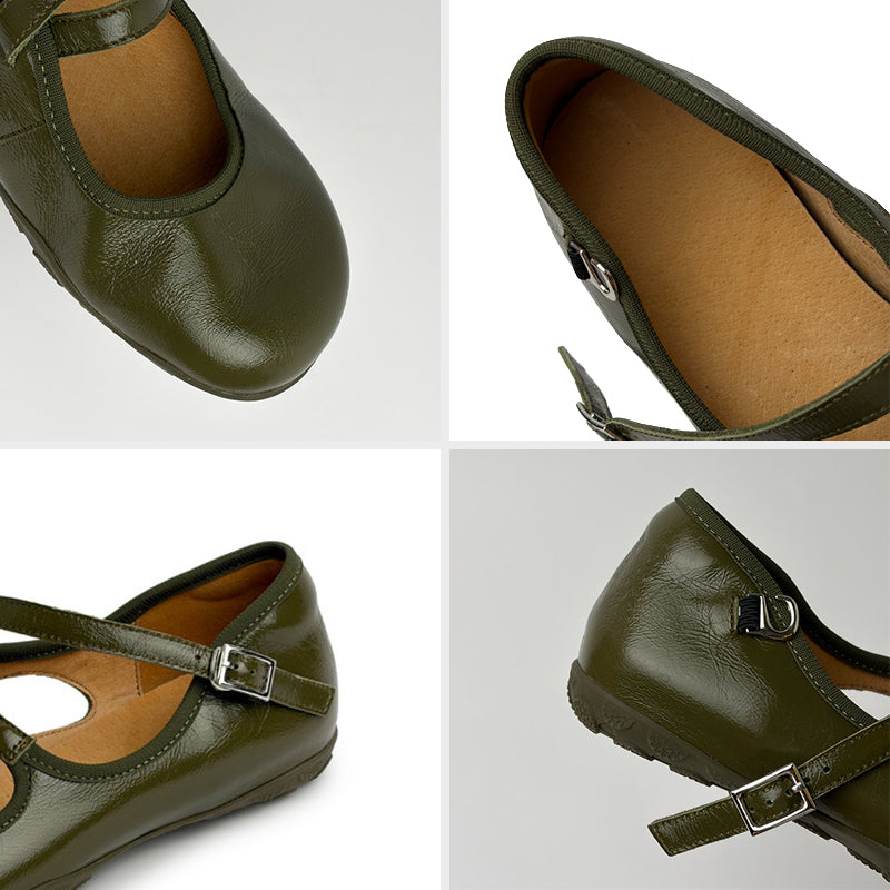 Cut Out Cowhide Crisscross Strap Mary Jane Flats with Hidden Wedge in Yellow/White/Green
