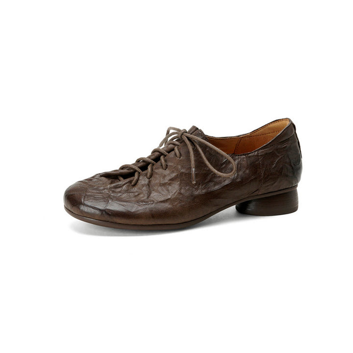 Retro Hand-textured Cow Leather Lace Up Oxford Shoes Dress Shoes in Brown/Red