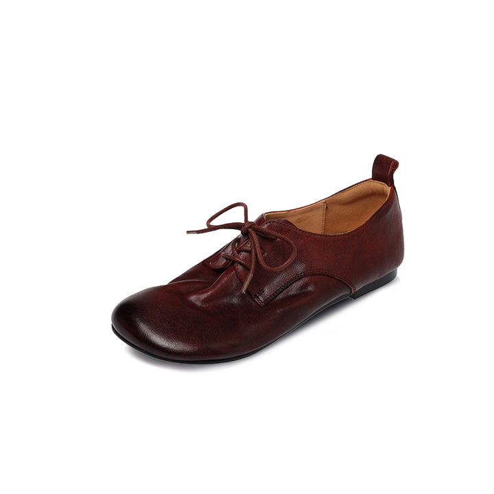 Big Toe Soft Leather Lace Up Derby Flats Wide Fit Oxford Shoes for Commuting in Black/Brown