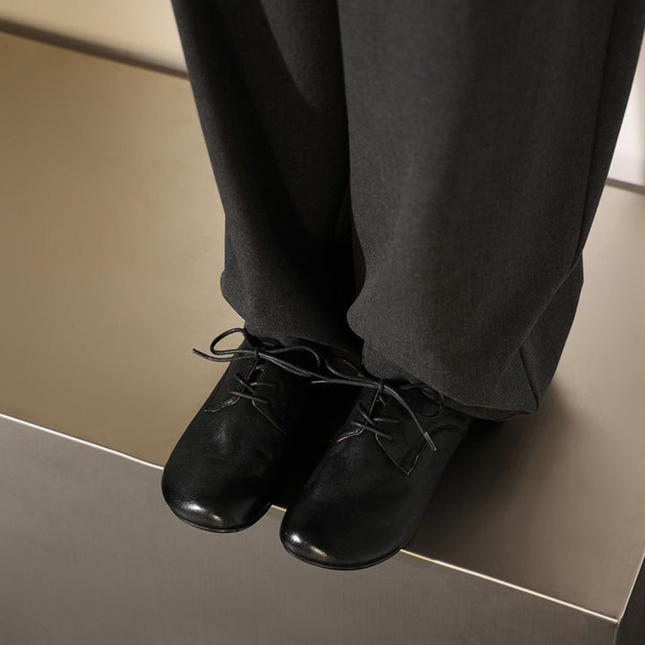 Big Toe Soft Leather Lace Up Derby Flats Wide Fit Oxford Shoes for Commuting in Black/Brown