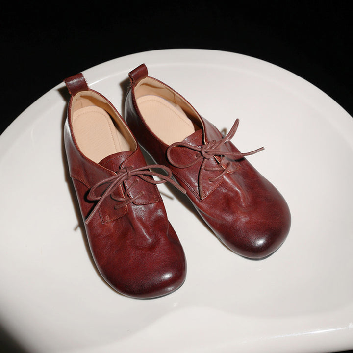 Big Toe Soft Leather Lace Up Derby Flats Wide Fit Oxford Shoes for Commuting in Black/Brown