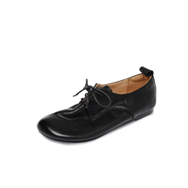 Big Toe Soft Leather Lace Up Derby Flats Wide Fit Oxford Shoes for Commuting in Black/Brown