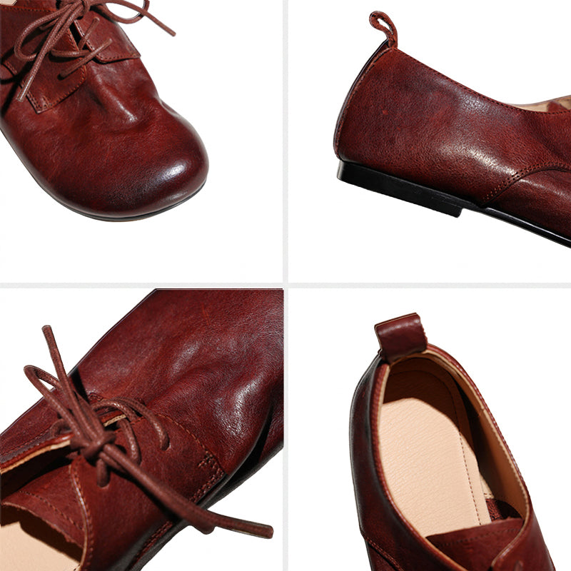 Big Toe Soft Leather Lace Up Derby Flats Wide Fit Oxford Shoes for Commuting in Black/Brown