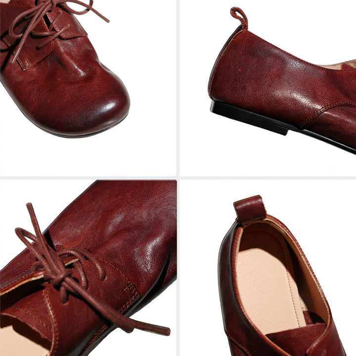 Big Toe Soft Leather Lace Up Derby Flats Wide Fit Oxford Shoes for Commuting in Black/Brown