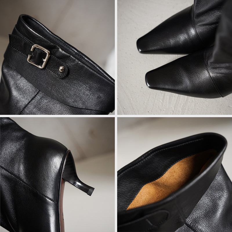 Vintage Soft Leather Fold-Over Cuff Slouch Mid-Calf Boots in Caramel/Black