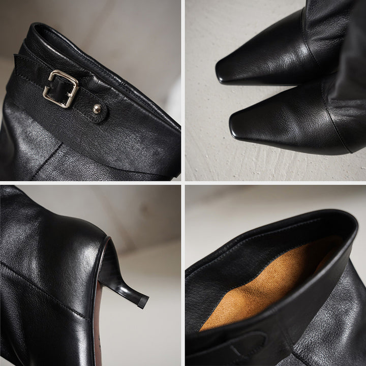 Vintage Soft Leather Fold-Over Cuff Slouch Mid-Calf Boots in Caramel/Black