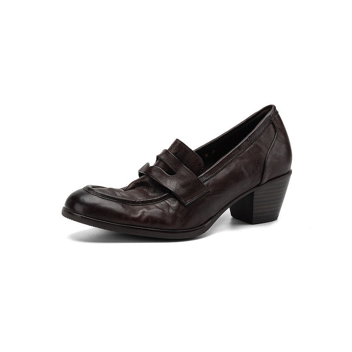 Retro 50mm Block Heel Soft Leather Penny Loafers in Black/Brown