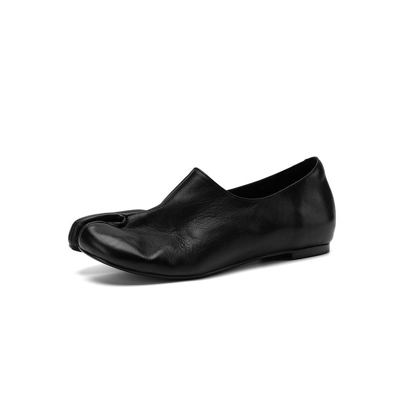 Soft Leather Tabi Flat Shoes Split Toe Slip-On Ballet Flats with Hidden Wedge in Wine Red/Black/Beige
