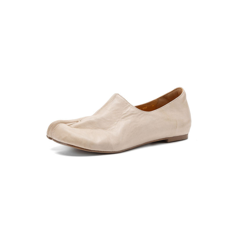 Soft Leather Tabi Flat Shoes Split Toe Slip-On Ballet Flats with Hidden Wedge in Wine Red/Black/Beige