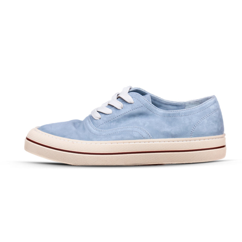 Women’s Handmade Horse Leather Sneakers Low Top Casual Goodyear Shoes in Yellow/Blue
