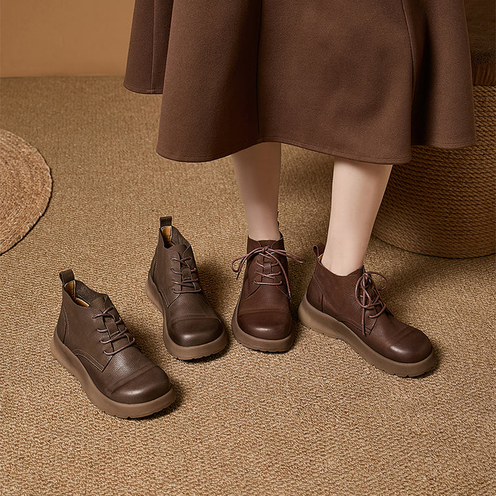 Mori Girl Lace-Up Nubuck Leather Platform Ankle Boots in Coffee/Gray