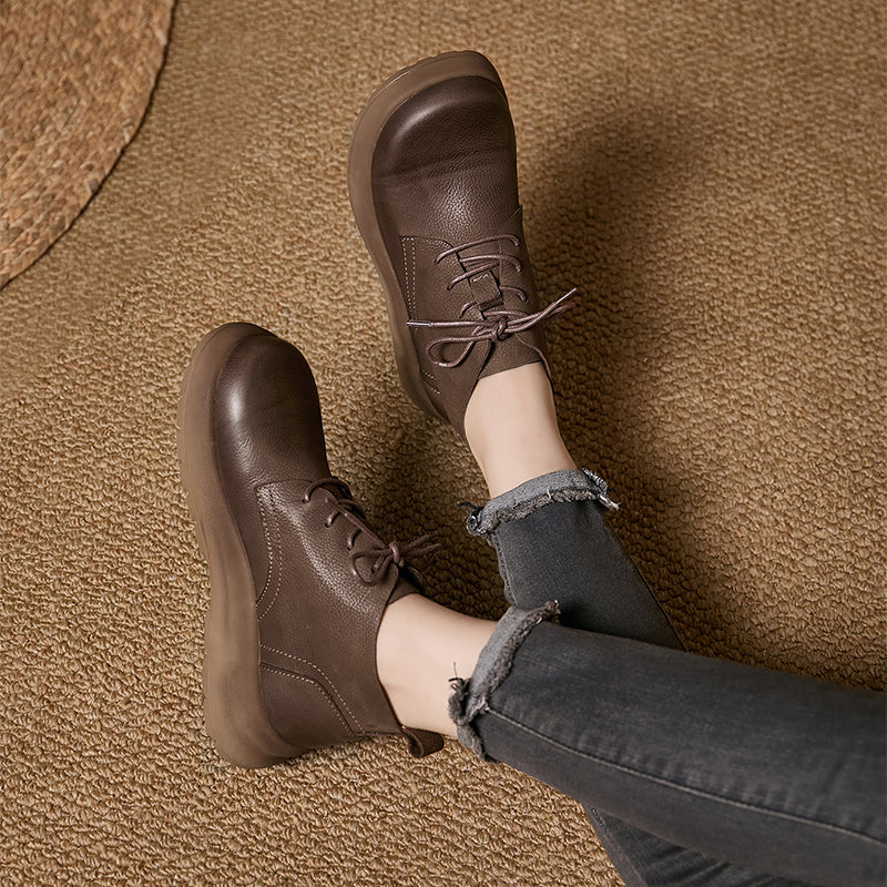 Mori Girl Lace-Up Nubuck Leather Platform Ankle Boots in Coffee/Gray