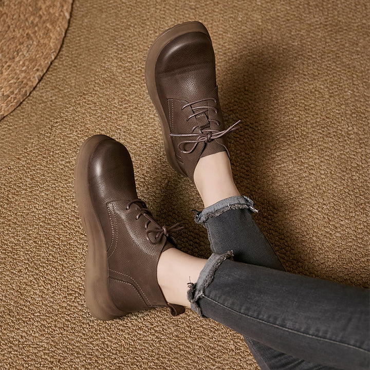 Mori Girl Lace-Up Nubuck Leather Platform Ankle Boots in Coffee/Gray