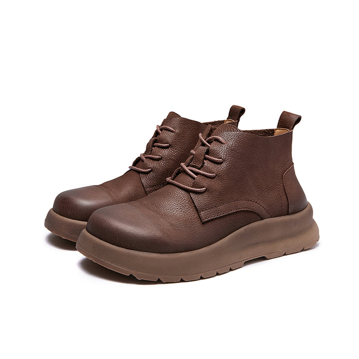 Mori Girl Lace-Up Nubuck Leather Platform Ankle Boots in Coffee/Gray