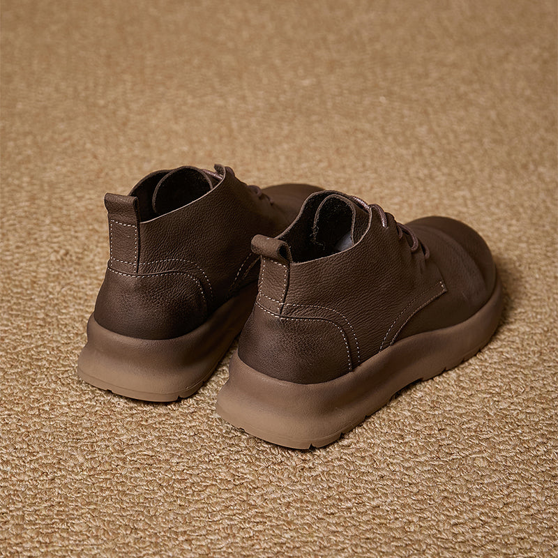 Mori Girl Lace-Up Nubuck Leather Platform Ankle Boots in Coffee/Gray